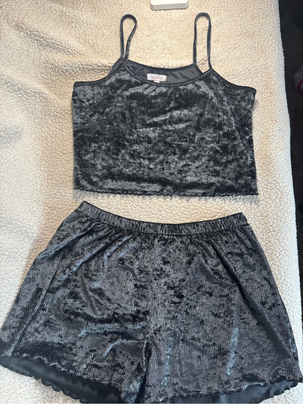 Colsie Velvet Ribbed Cami & Shorts Sleep Set so comfy